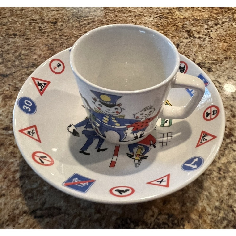VTG child bowl & cup set from Norway. Trafikk by Stavangerflint Excellent 1960's
